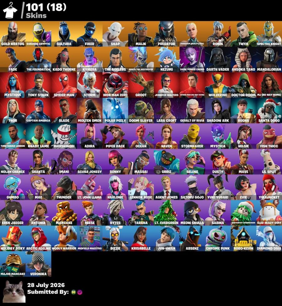 حساب فورتنايت 101skin كريتوس والاكس حقه اساسي