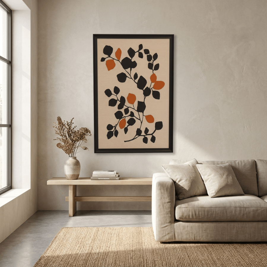 لوحة جدارية أغصان فنية بإطار أسود 80×120 سم