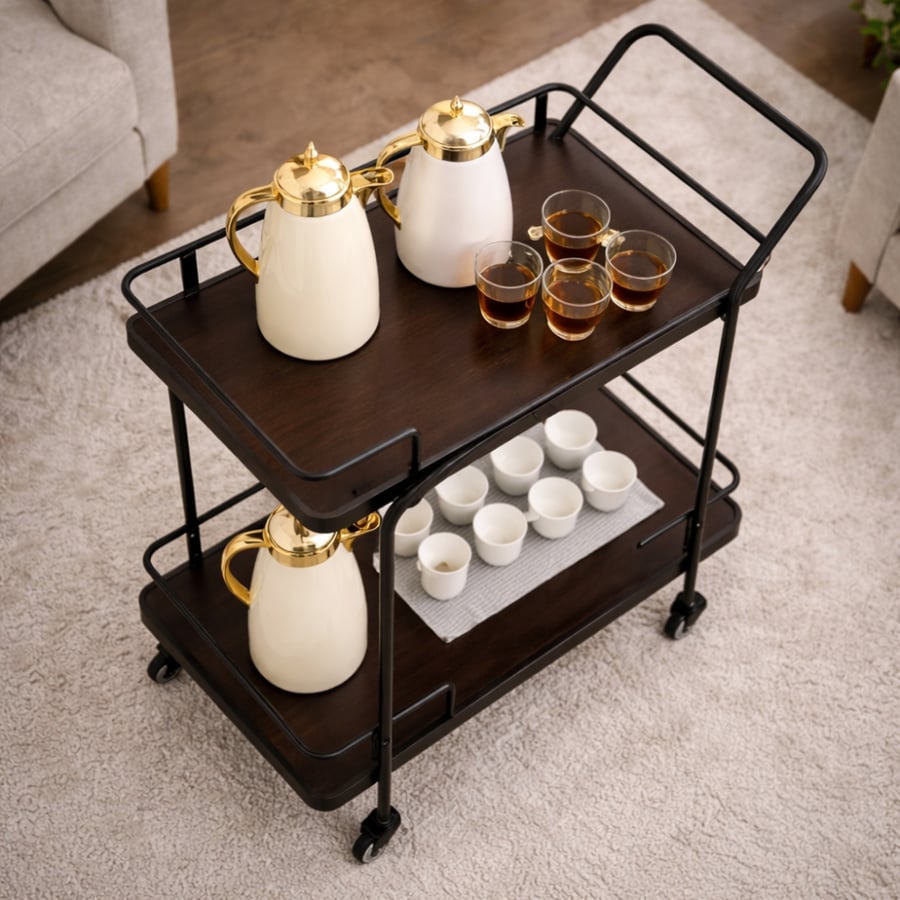 Light brown wooden surface trolley tray