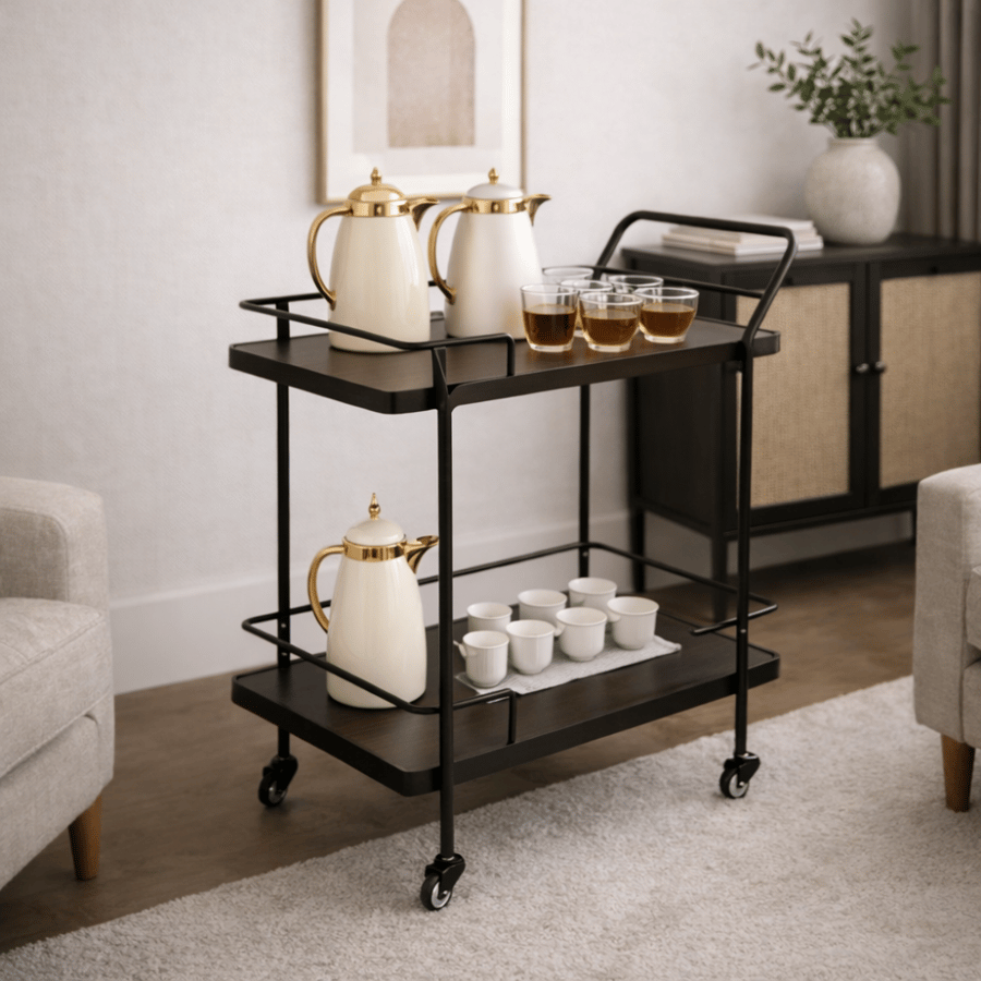 Light brown wooden surface trolley tray