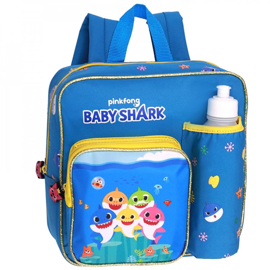 شنطة ظهر 11 انش أزرق مع علبة غداء وزمزمية - بينك فونج Pink Fong Backpack Bag