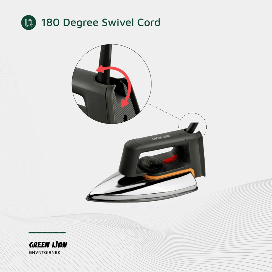 مكواة 1000 واط من غرين ليون Green Lion Vintage Iron 1000w Black & Silver
