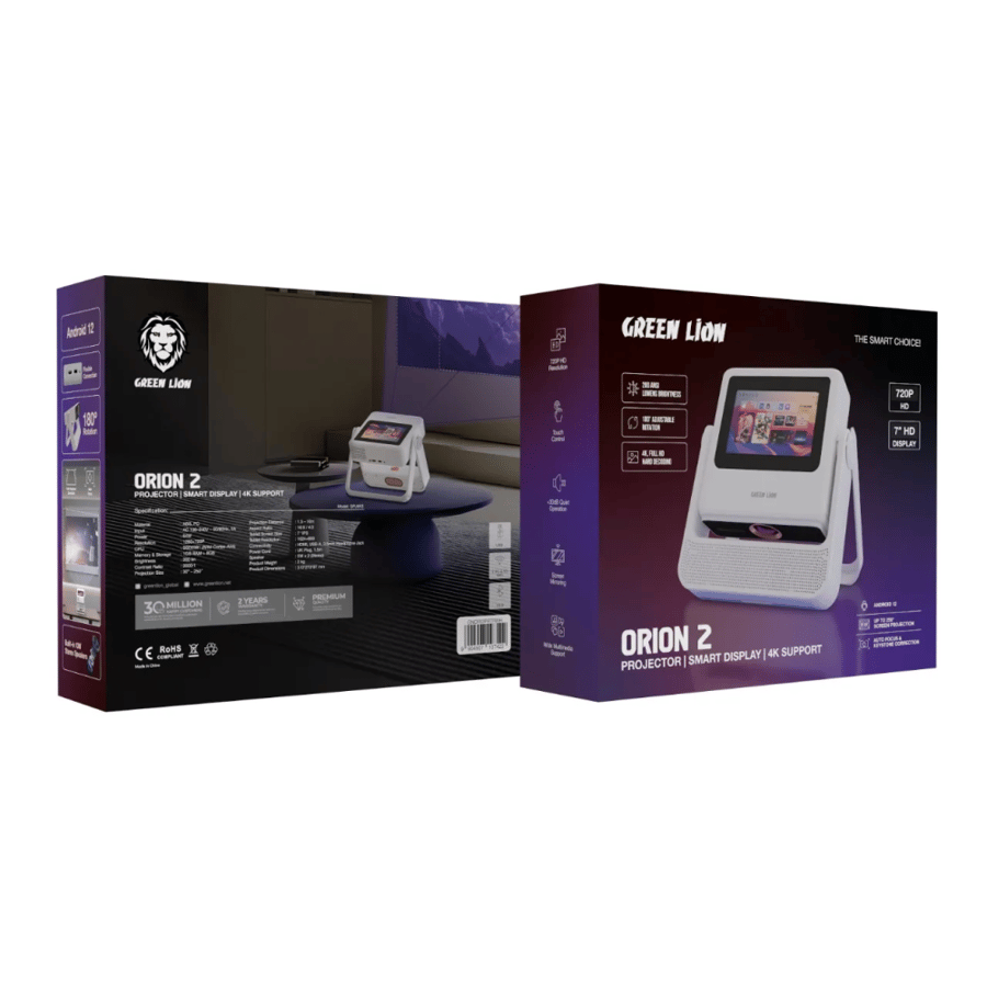 بروجكتور Orion 2 الذكي بدقة 4K مع شاشة 7 بوصة من Green Lion