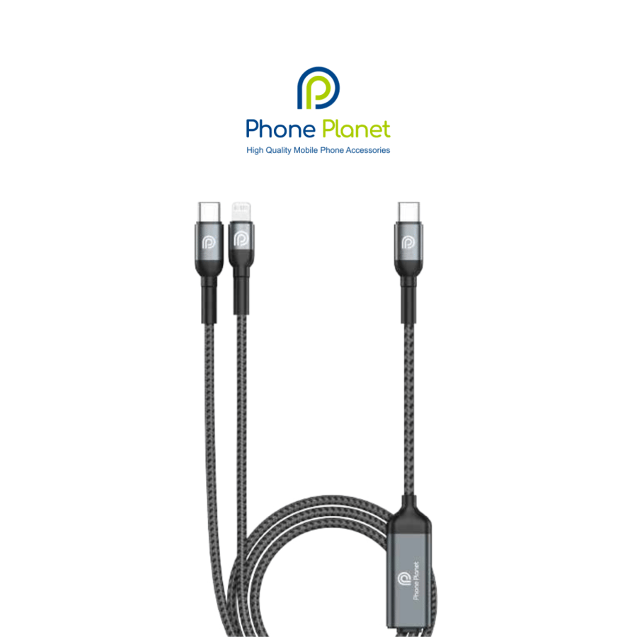 كابل شحن 2 في 1 (USB-C إلى Type-C وLightning) مع وحدة ذكية – Phone Planet