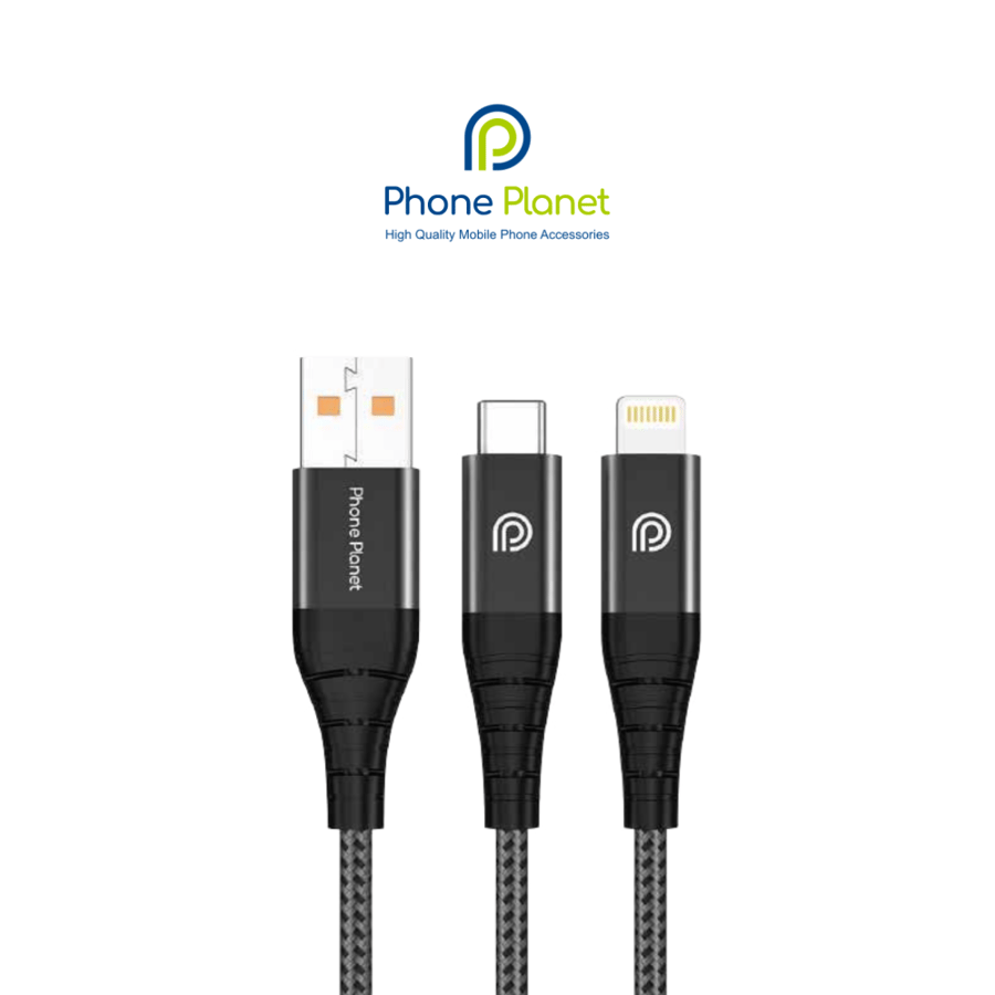 كابل شحن 2 في 1 – USB-A إلى Type-C وLightning | كابل عملي متعدد الأجهزة من Phone Planet
