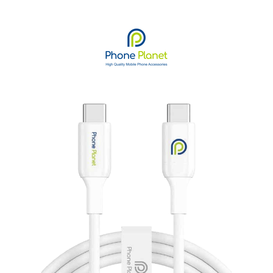 كابل شحن ونقل بيانات USB-C إلى USB-C باللون الأبيض – تصميم أنيق من Phone Planet