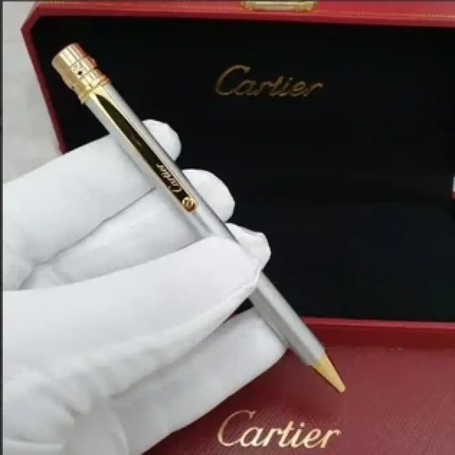 Cartier Santos Slim Pen Silver and Gold -قلم كارتير سانتوس نحيف فضي وذ