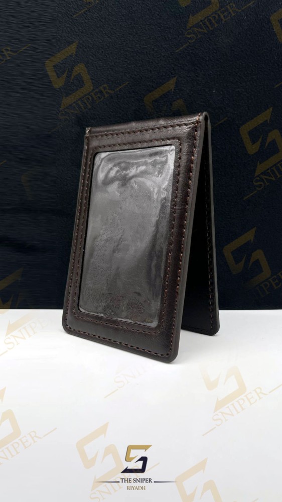 Kingdom card wallet dark brown color logo two swords palm tree
