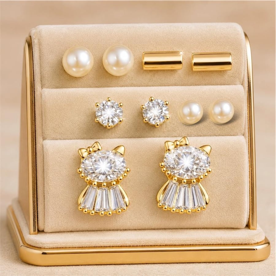 Nawaem Women's Earrings, Gold Color, Elegant and Soft Earrings Set, Modern Thin Earrings Made of Stainless Steel, Rust and Water Resistant, Color Does Not Change