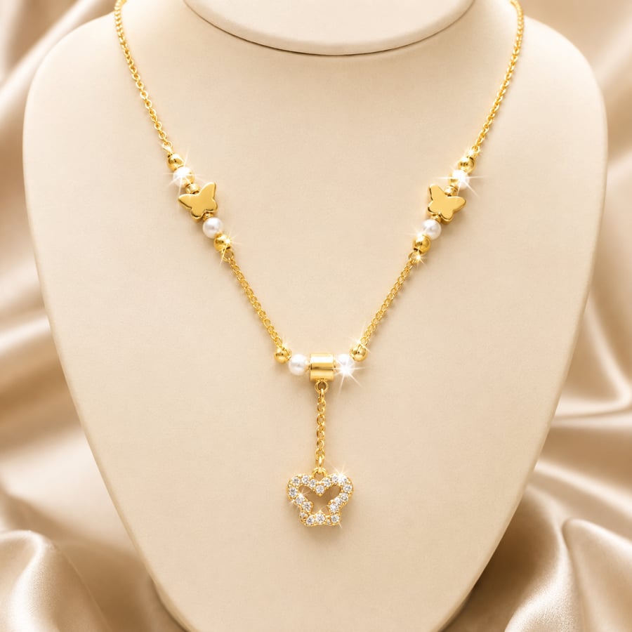 A delicate women's choker necklace in gold color. An elegant and delicate necklace studded with zircon beads. A choker necklace studded with zircon. A thin gold chain made of stainless steel, resistant to rust and water.