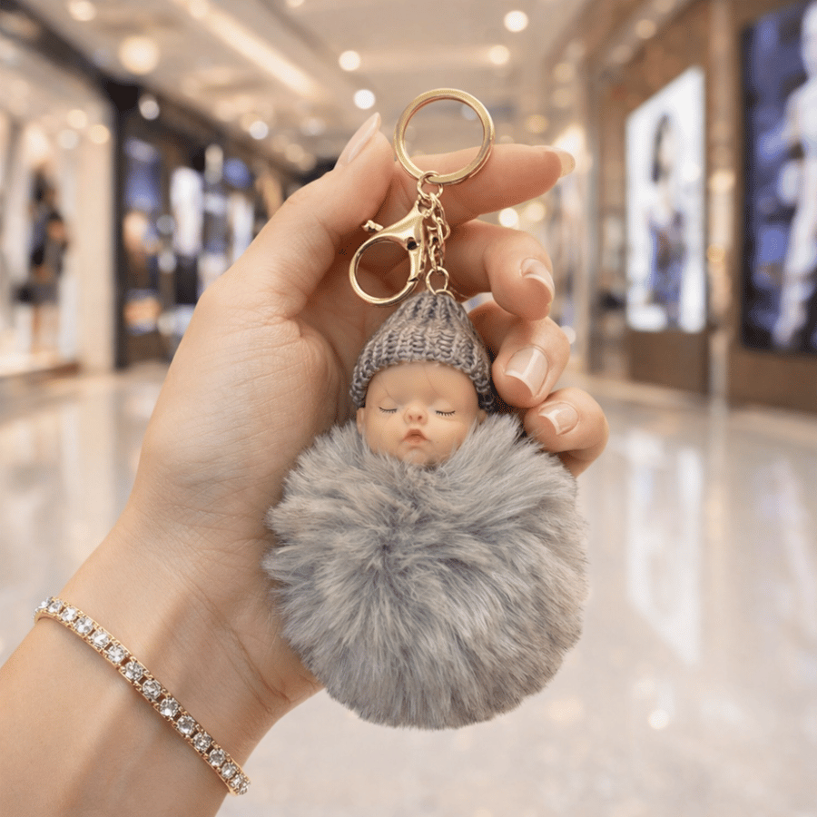 Cartoon Design Faux Fur Plush Keychain Car Pendant Keyring Gift for Kids Girls