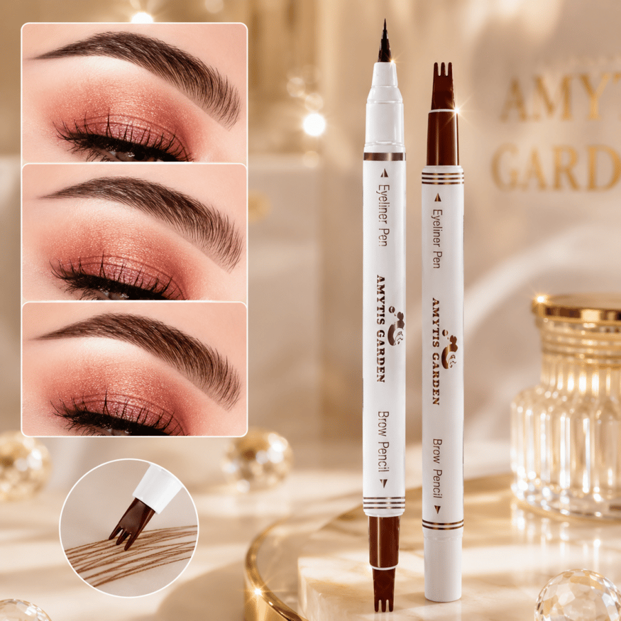 قلم الحواجب بني 2 في 1 من AMYTIS GARDEN احصلي على حواجب طبيعية ومحددة بكل سهولة مع قلم الحواجب المزدوج من AMYTIS GARDEN، المصمم بطرف دقيق لرسم الشعيرات وتحديد الحواجب، مع قلم لتعبئة الفراغات ومنح مظهر كثيف وطبيعي يدوم طوال اليوم