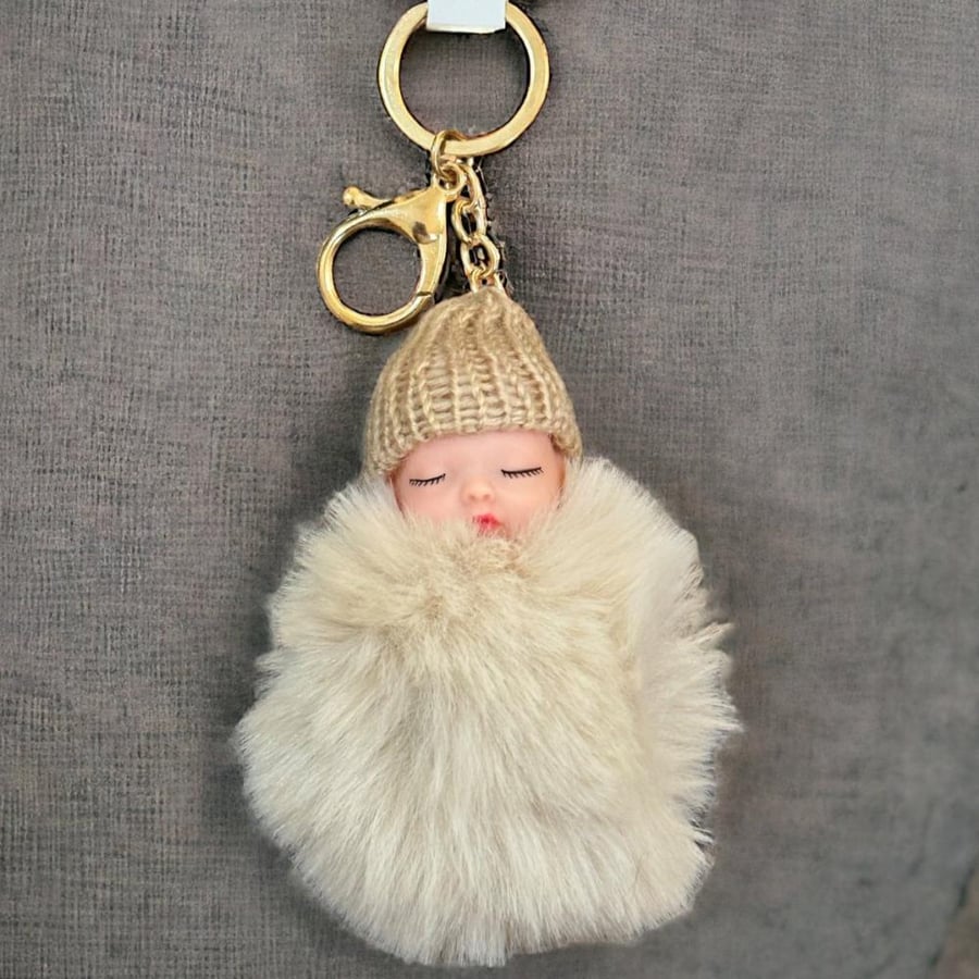 Cartoon Design Faux Fur Plush Keychain Car Pendant Keyring Gift for Kids Girls