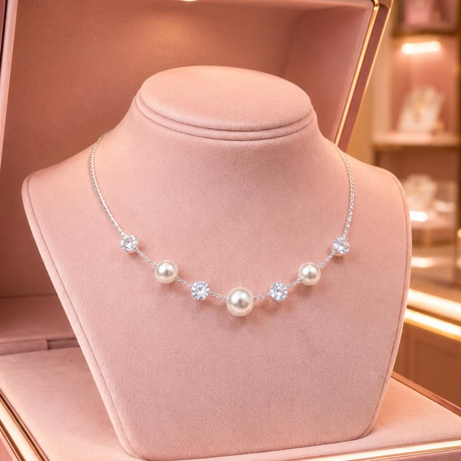 A delicate necklace, an elegant and delicate necklace studded with zircon beads. A thin chain made of stainless steel, resistant to rust and water, does not change.