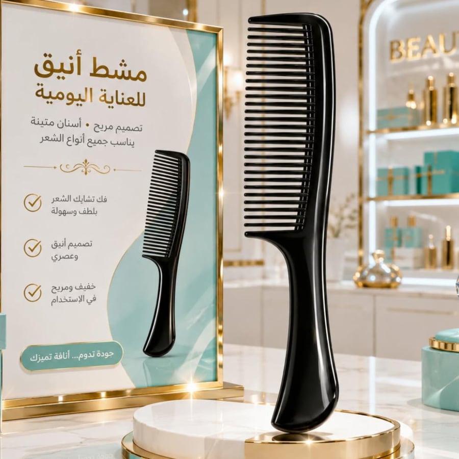 مشط تصفيف أنيق وعصري احصلي على شعر مرتب وناعم بكل سهولة مع هذا المشط العملي المصمم ليفك تشابك الشعر بلطف دون التسبب في التكسر أو التلف. يتميز بأسنان متباعدة تساعد على توزيع الشعر بسلاسة، مما يجعله مناسباً لجميع أنواع الشعر، سواء الجاف أو الرطب.