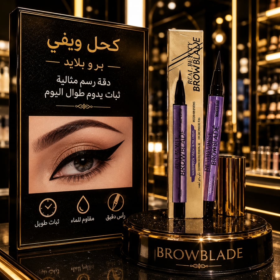 كحل حواجب سائل جهتين بني  من ريال بيوتي قلم تحديد عيون مقاوم للماء يدوم لمدة 24 ساعة لمكياج احترافي