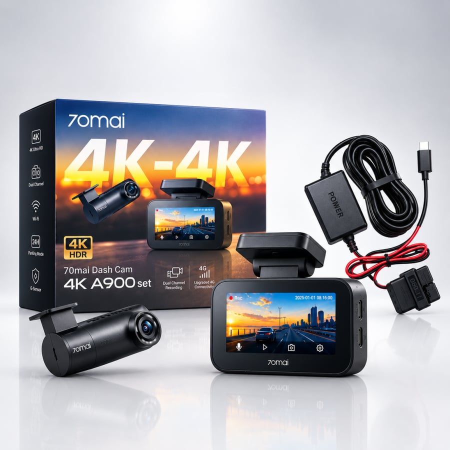 70mai - داش كام A900 Set أمامية وخلفية بدقة 4K وGPS وWi-Fi 6 + وصلة OPD 7OMAI هدية