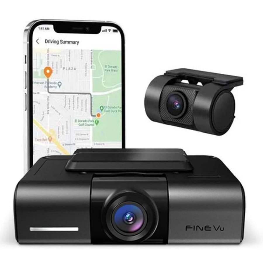 داش كام FineVu  GX 4K مع بطاقة ذاكره 128 جيجا كاميرا سيارة أمامية وخلفية GX4K بدقة 4K – رؤية ليلية، مقاومة للحرارة، وذكاء اصطناعي متطور