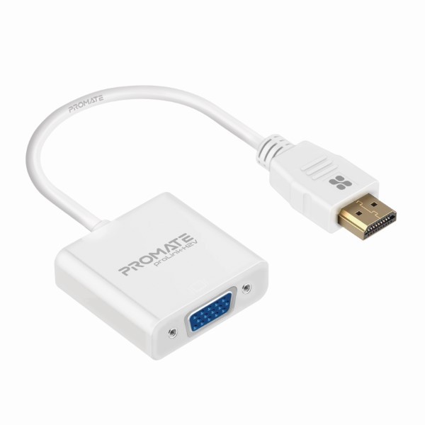 محول العرض HDMI إلى VGA يدعم دقة 1080 بكسل ويتميز بالجهد المنخفض والحد الأدنى من التداخل، مع موصلات مطلية للحماية ضد التآكل - بروميت -Promate ProLink-H2V