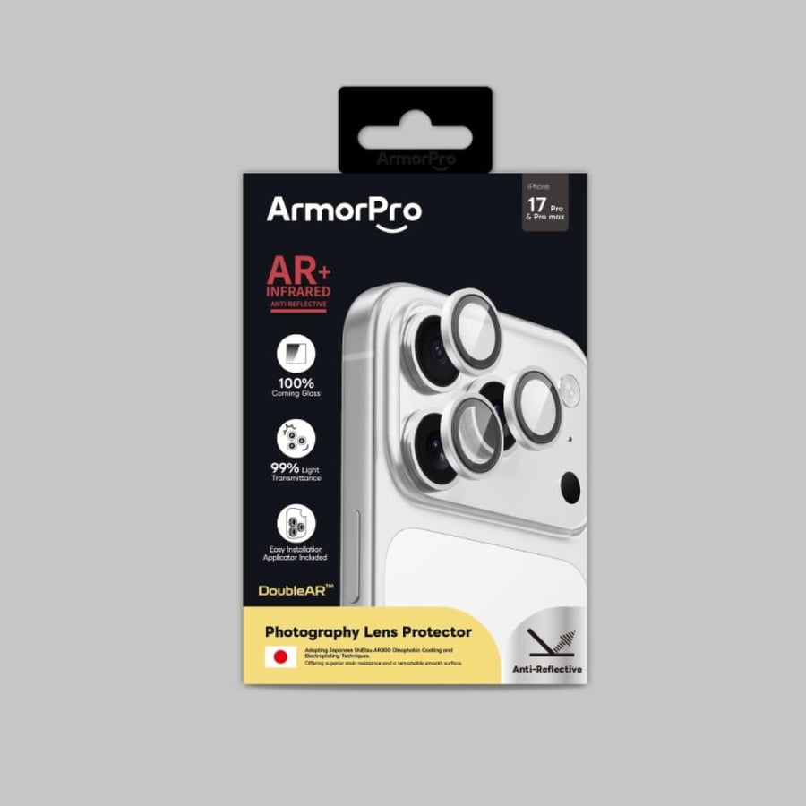 Armor Pro - DoubleAR protection for iPhone 17Pro/Max camera lenses - Silver
