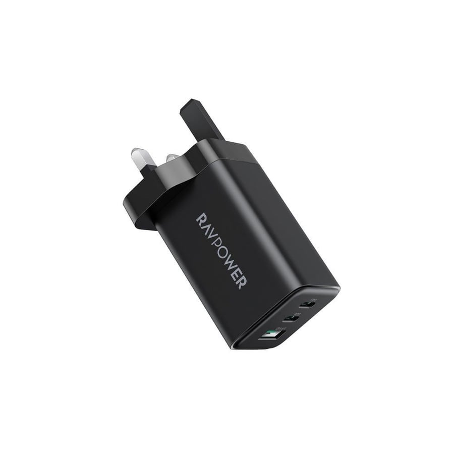 شاحن جداري راف باور بايونير 65 واط منفذين USB-C ومنفذ USB-A - اسود