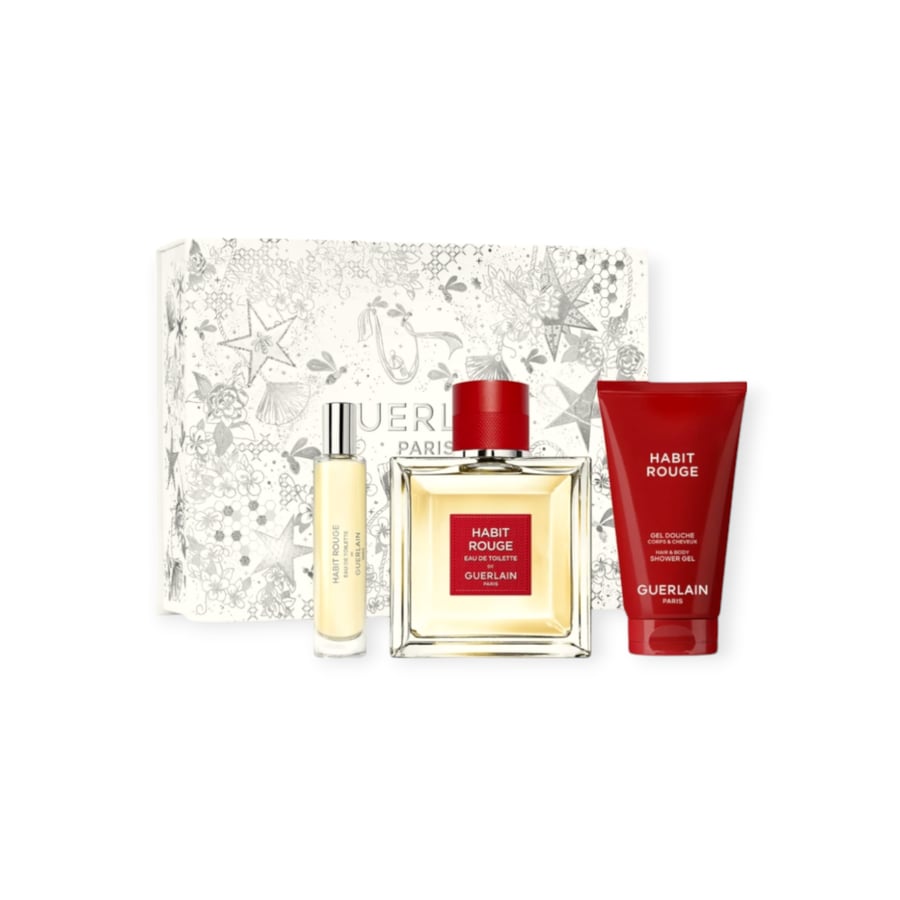 قارورة طقم عطر جيرلان هابيت روج او دو تواليت 100مل 10مل 75مل جل الاستحمام للشعر والجسم من جيرلان