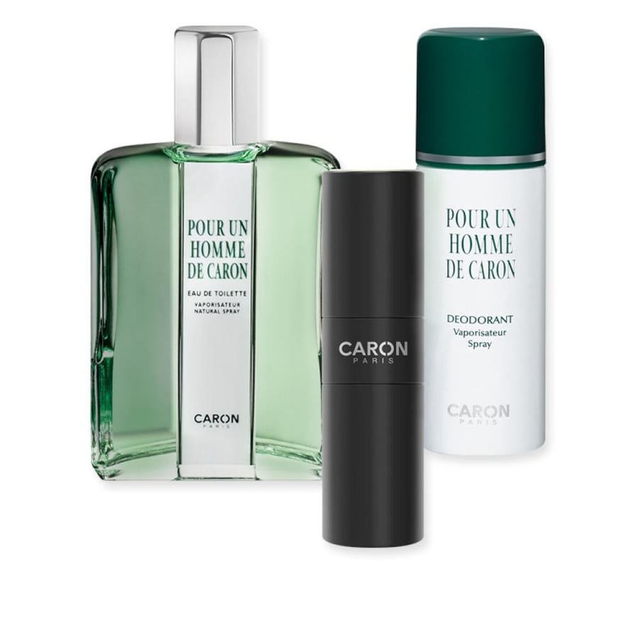 قارورة طقم كارون بور ان هوم دو كارون او دو تواليت للرجال 125 مل رذاذ معطر مزيل للعرق 50 مل او دو تواليت مناسب للسفر 15 مل من كارون