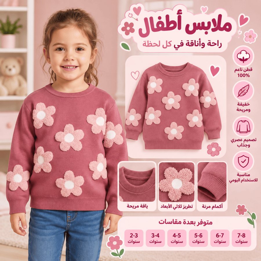 بلوفر بناتي وردي بنقشة زهور من الجاكار