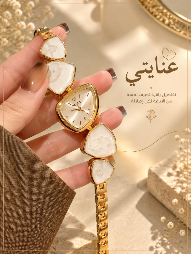 ساعة نسائية بسوار غير متماثل من خليط معدني ذهبي اللون، قرص أرقام عربي أنيق، حركة كوارتز، حزام قابل للتعديل، مناسبة للارتداء اليومي وهدايا العطلات