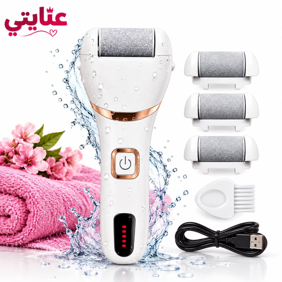 فرشاة القدم الكهربائية لإزالة الكولوس الثلجية المتأخرة مع أداة بديكور كهربائية وشاحنة مع 3 أطراف تجميعية وضوء ذكي وعرض رقمي لإزالة الجلد الميت والكولوس.