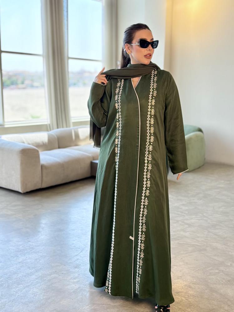 Green Embroidered Washed Linen