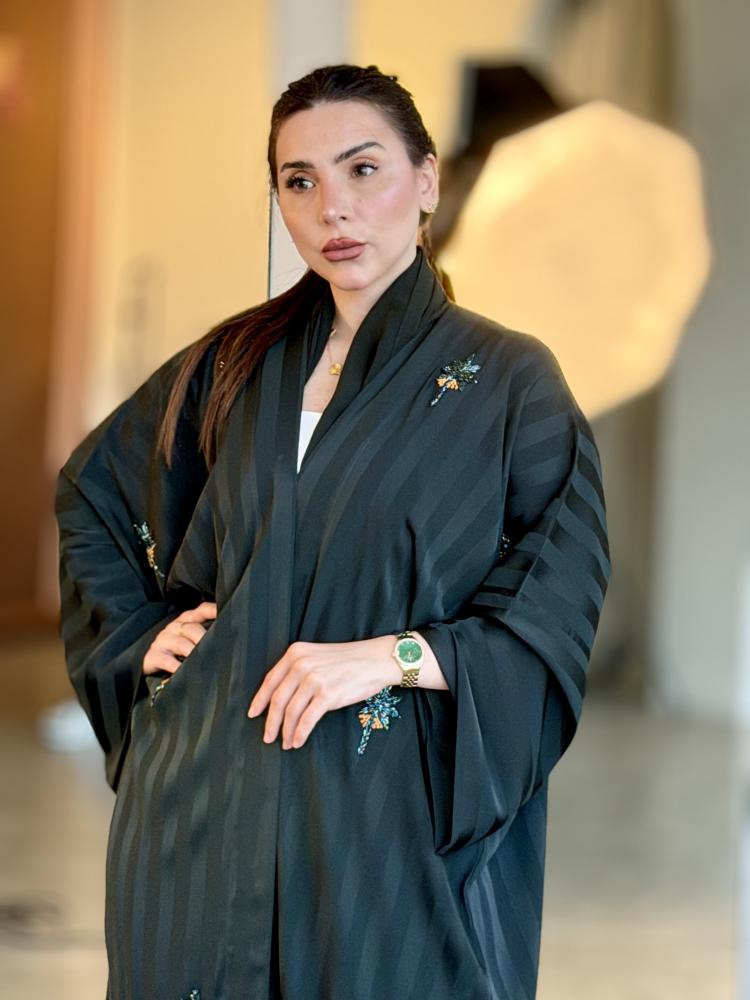 Green Embroidered Washed Silk Bisht