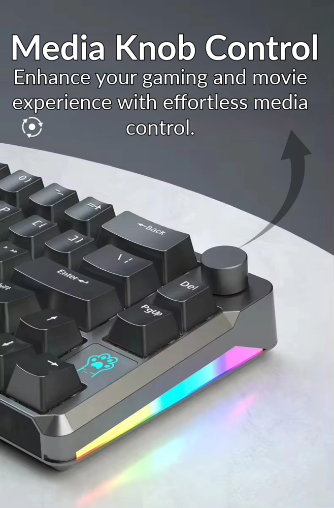 كيبورد العاب ميكانيكي، 68 مفتاح، مفتاح احمر/ازرق، اضواء RGB، عربي، سلكي USB نوع C، مقاوم للماء والغبار ازرق ملكي - مفتاح أزرق