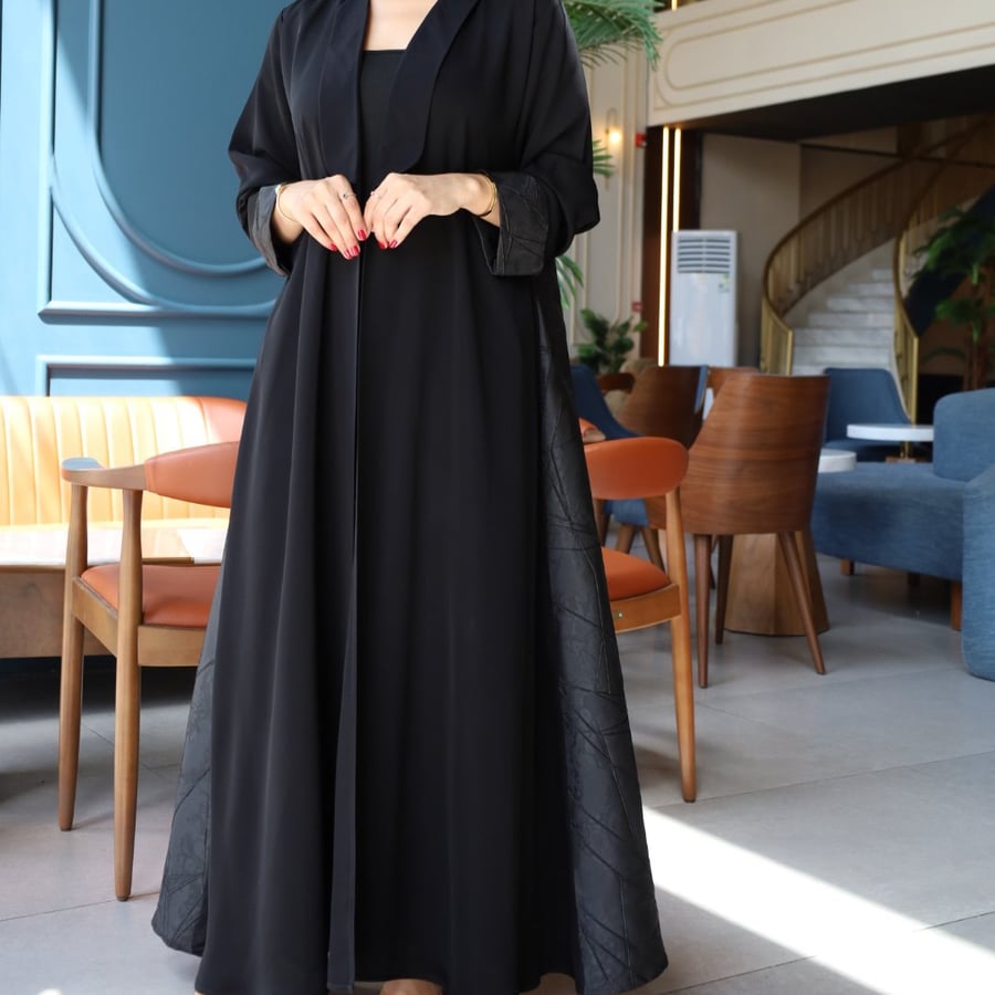 Abaya half kalosh jacquard black with insert of soft black fabric