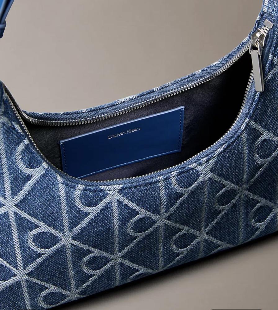 Allover Emblem Logo Denim Shoulder Bag