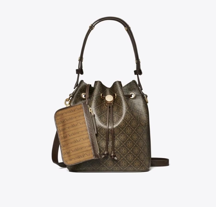 T MONOGRAM COATED CANVAS BUCKET BAG