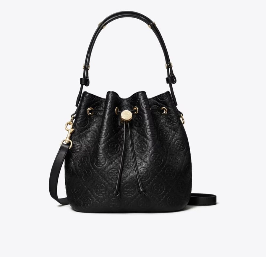 T MONOGRAM PEBBLED BUCKET BAG
