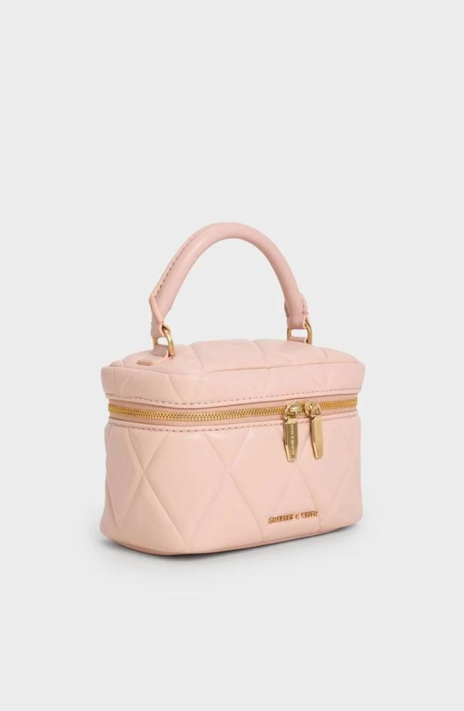 Arwen Quilted Top Handle Vanity Bag - Light Pink