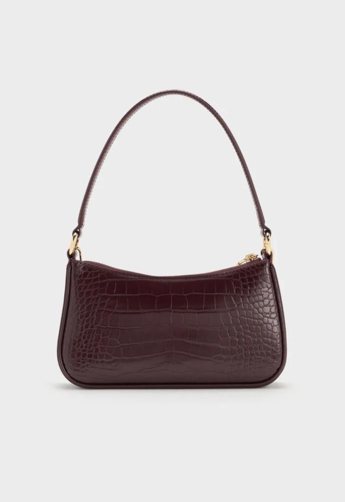 Elspeth Croc-Effect Chain-Link Shoulder Bag - Maroon Red Croco