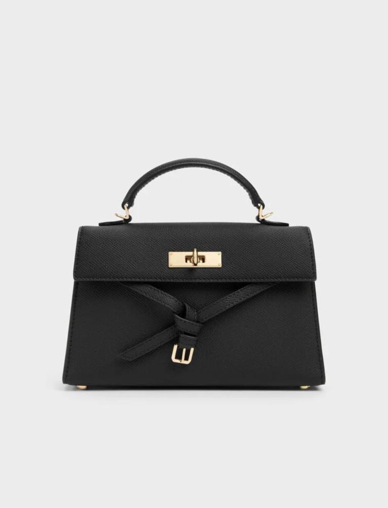 Tricha Knotted-Belt Top Handle Bag - Black