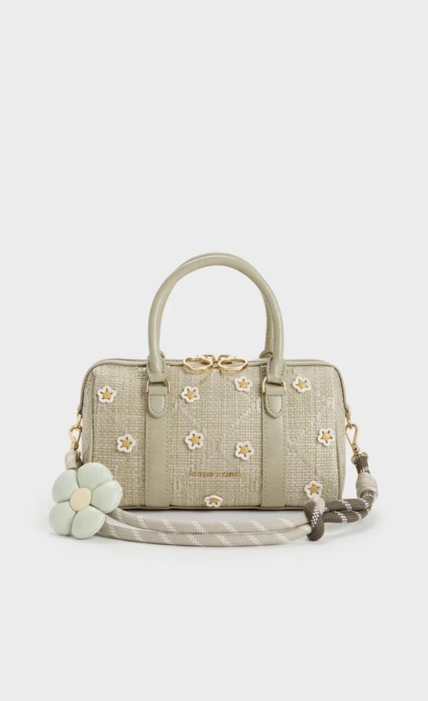 Philomena Raffia Flower Bowling Bag