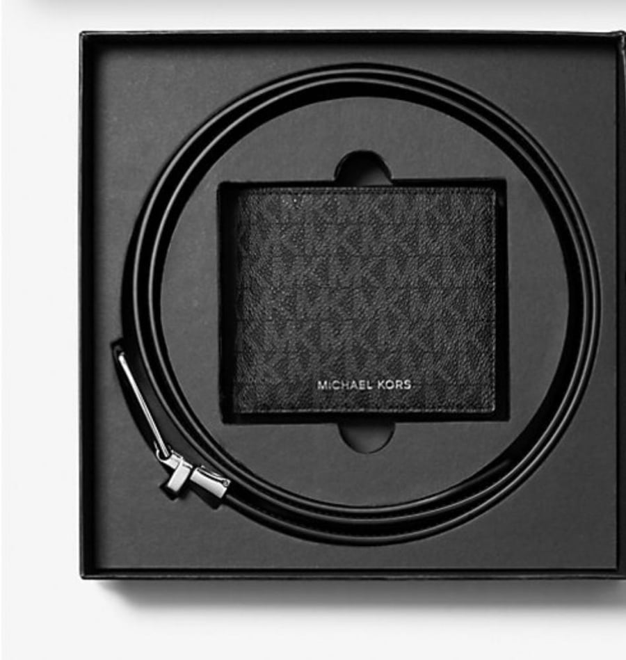 Signature logo billfold wallet and belt gift set