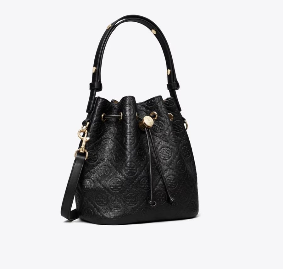 T MONOGRAM PEBBLED BUCKET BAG