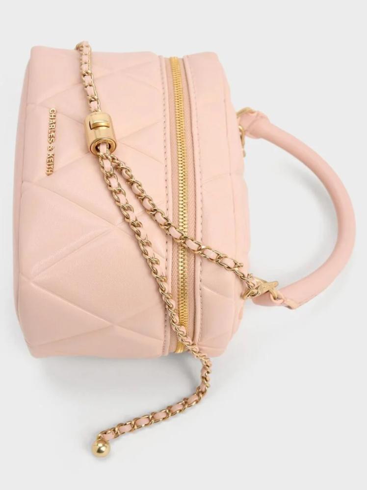 Arwen Quilted Top Handle Vanity Bag - Light Pink
