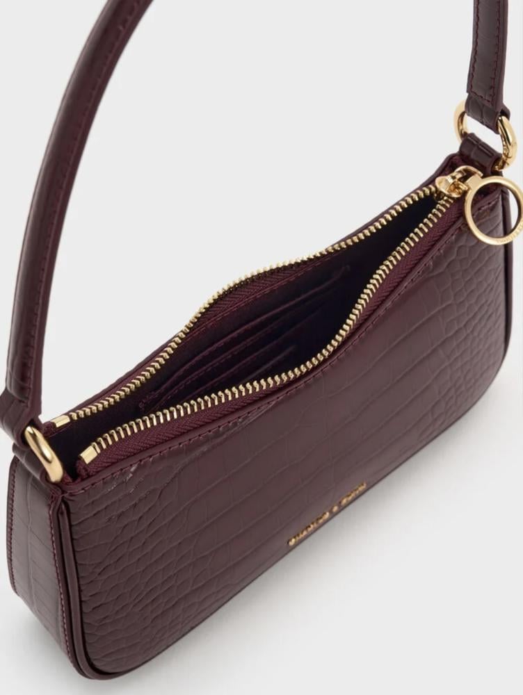 Elspeth Croc-Effect Chain-Link Shoulder Bag - Maroon Red Croco