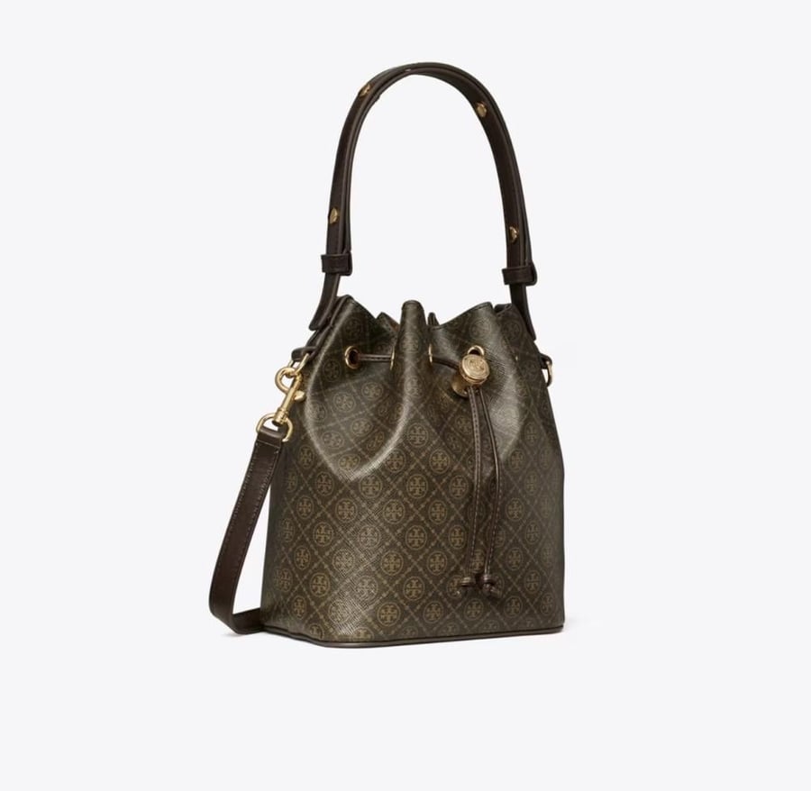 T MONOGRAM COATED CANVAS BUCKET BAG