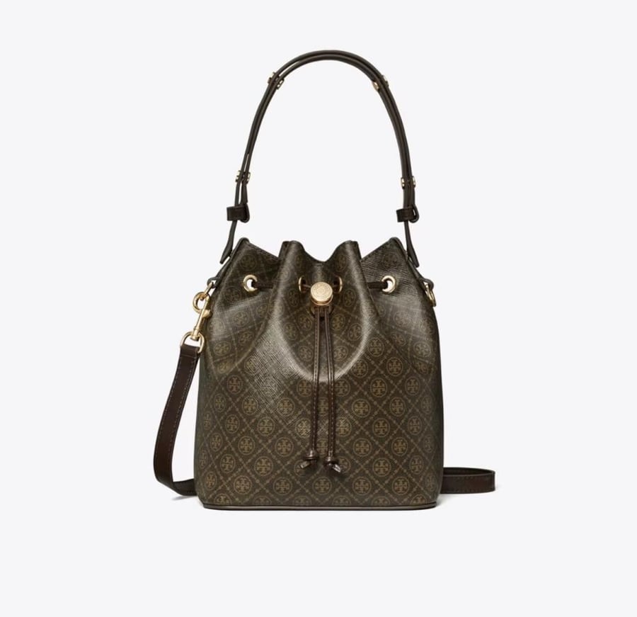 T MONOGRAM COATED CANVAS BUCKET BAG