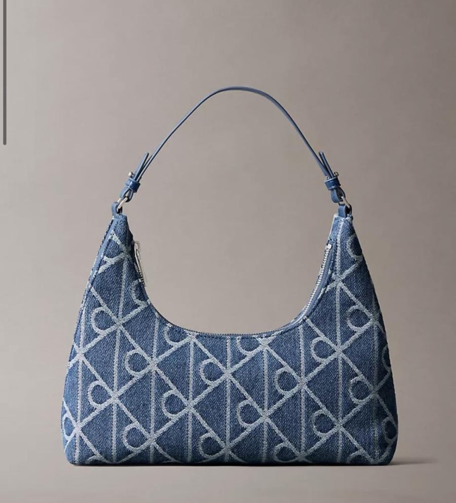 Allover Emblem Logo Denim Shoulder Bag