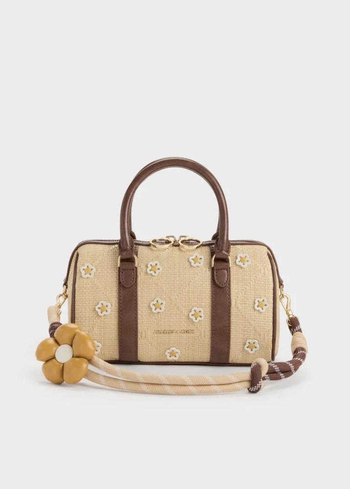 Philomena Raffia Flower Bowling Bag