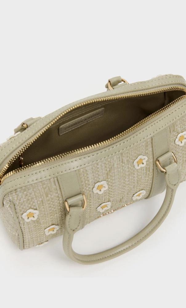 Philomena Raffia Flower Bowling Bag